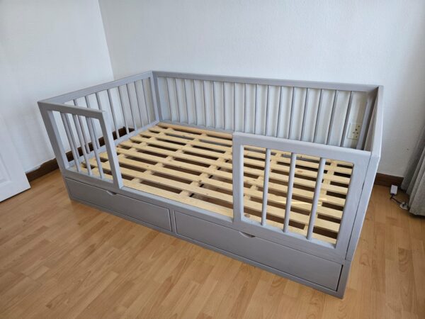 Grey Wooden Bed set with rails and storage drawers