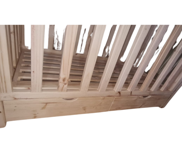 raw wooden storage drawers under crib