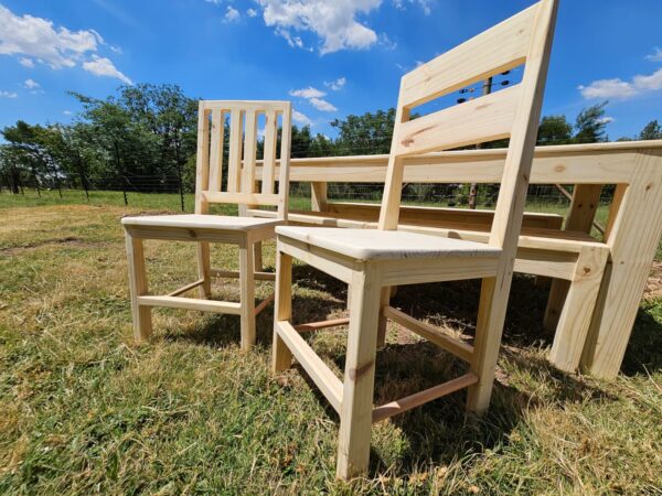 8 seater raw patio set with benches and chairs displayed