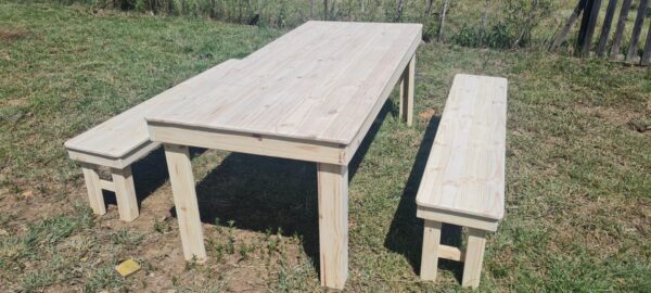 Raw wooden 8 seater patio set with wooden benches