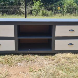 Grey and white wooden tv unit with 4 drawers