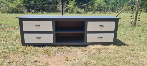 Grey and white wooden tv unit with 4 drawers