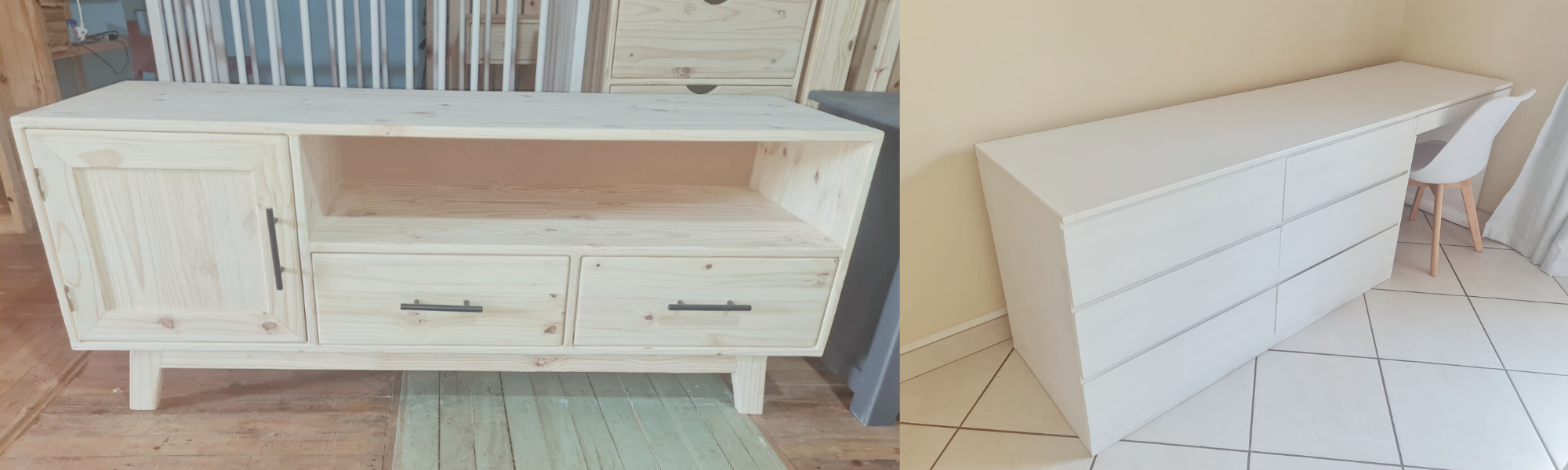 Wooden TV Unit and White desk with chair