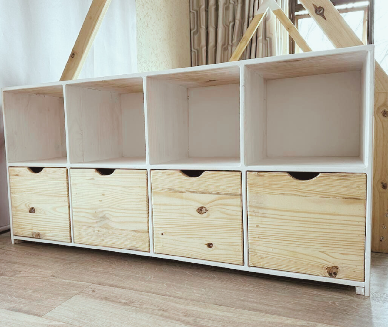 Wooden Cubby Storage Set White and raw pine