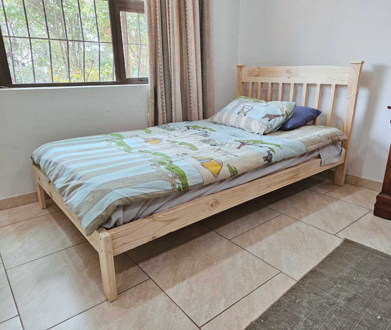 standard basic wooden bed with headboard