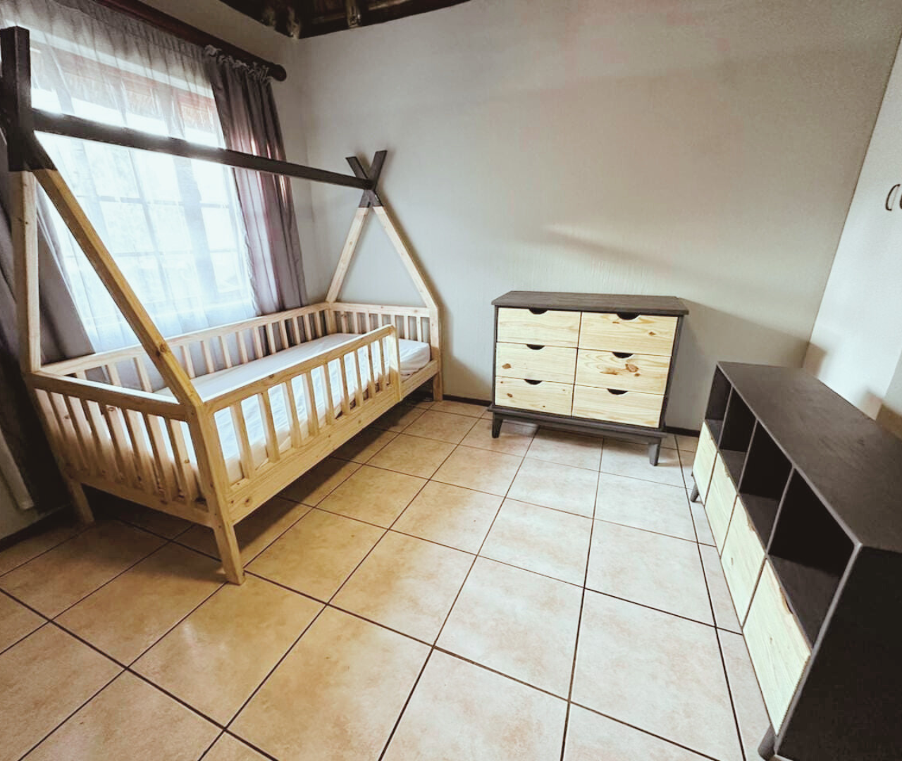 Teepee bed with cubbie and drawer set combo in bedroom