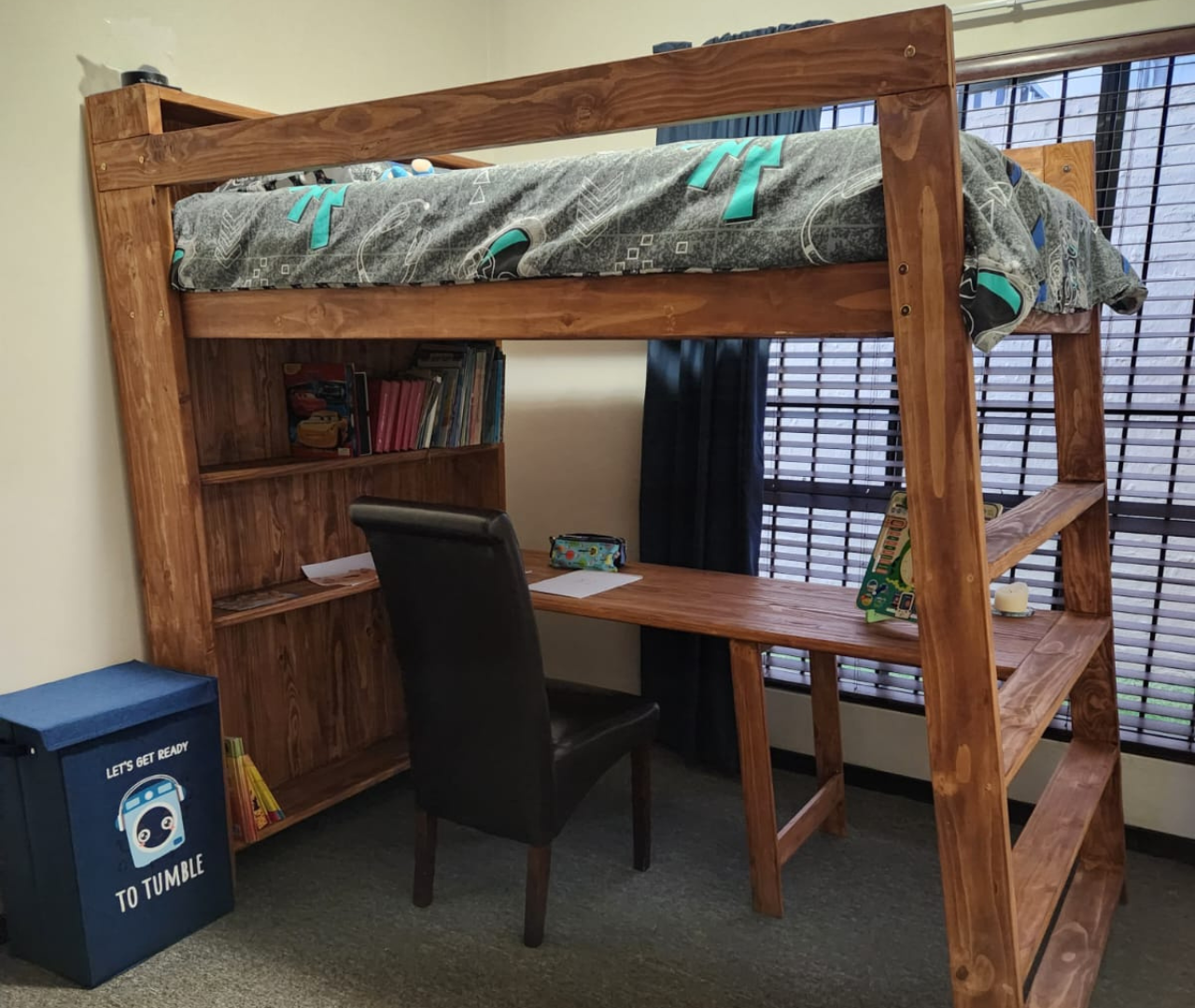 kids wooden study loft bed