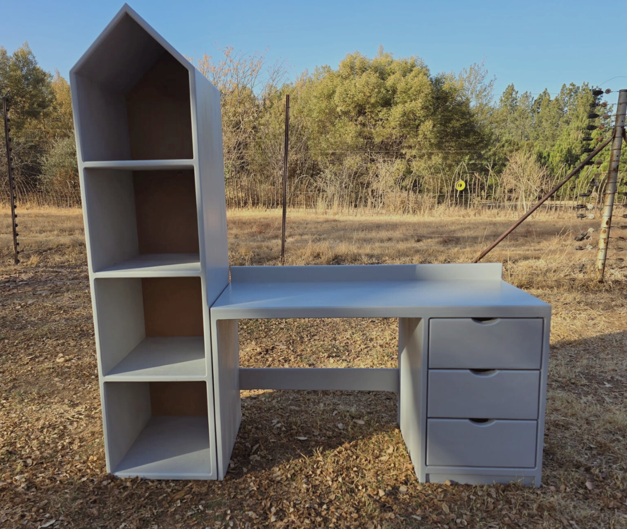 kids wooden desk and shelf 