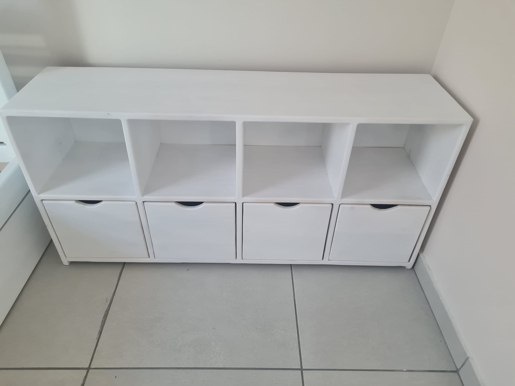 white standard 4 cube cubby with drawers