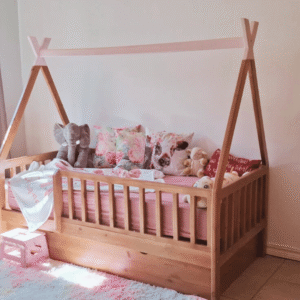 kids wooden teepee bed with under drawer