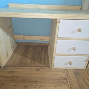 white and pine kids desk with 3 drawers