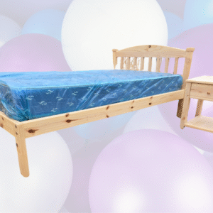 Standard wooden bed with pedestal and mattress