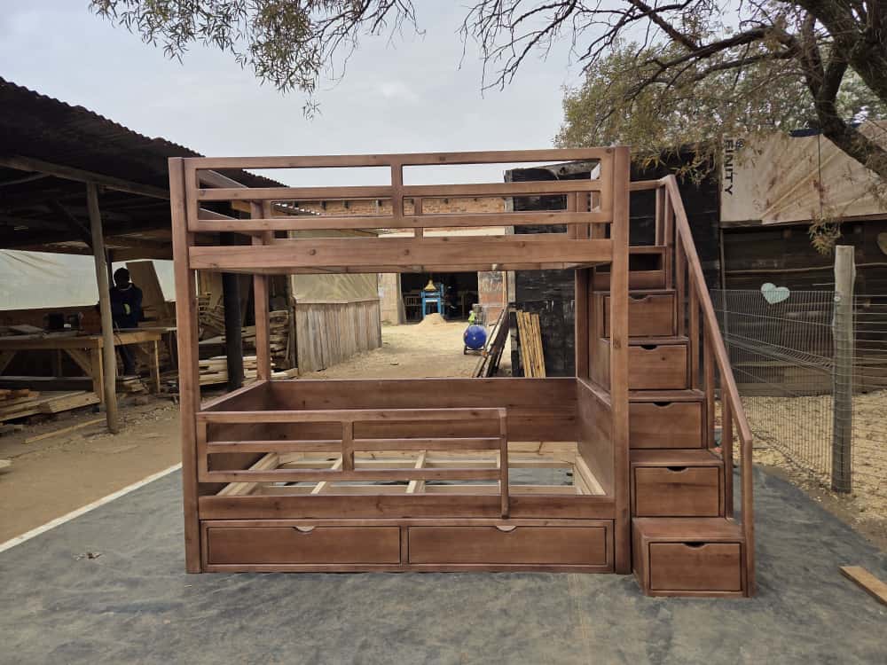 Stained Bunk Bed with under drawers and step drawers